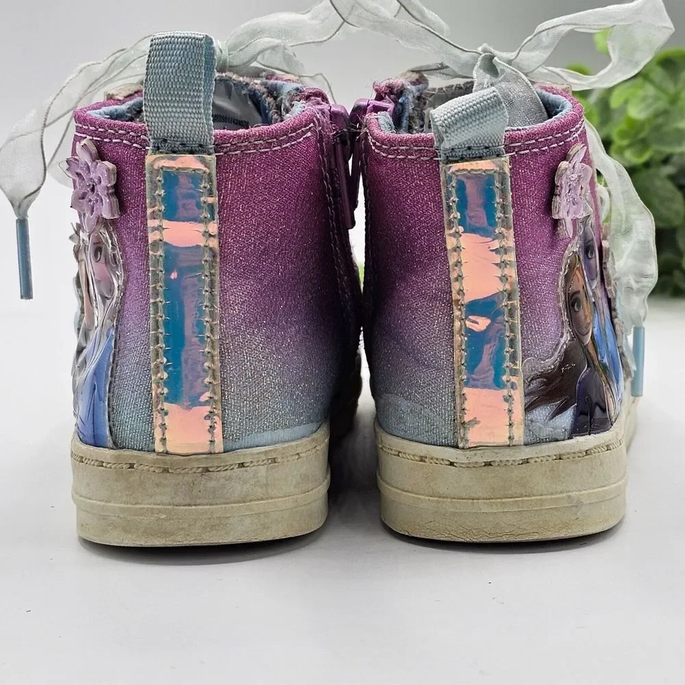 Frozen 2 High Top Sneakers Girl's 8 Multicolor Elsa Anna Disney Lace Tie Zip Sid